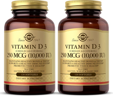 Solgar Vitamin D3 (Cholecalciferol) 250 Mcg (10,000 Iu), 120 Softgels - 2 Pack - Helps Maintain Healthy Bones & Teeth - Immune System Support - Non-Gmo, Gluten Free, Dairy Free - 120 Servings