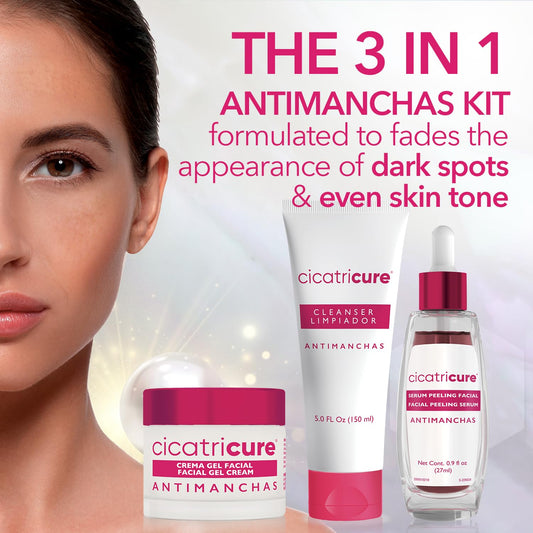 Cicatricure Antimanchas Skin Care Kit: Aha & Pha Exfoliating Face Wash, Brightening Serum, And Moisturizing Gel Cream - Dark Spot Reduction, Enhanced Glow, Paraben & Sulfate-Free