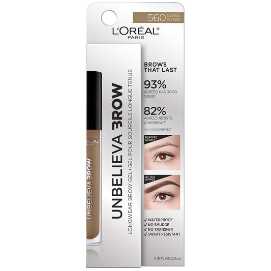 L'Oreal Paris Unbelieva-Brow Longwear Waterproof Tinted Brow Gel, Smudge-Resistant, Transfer- Proof, Quick Drying, Easy And Quick Application With Precise Brush, Blonde, 0.15 Fl. Oz