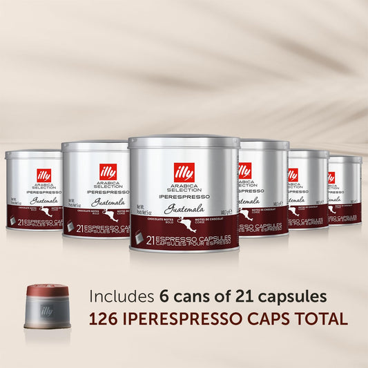 Illy Coffee Iperespresso Capsules - Single-Serve Coffee Capsules & Pods - Single Origin Coffee Pods – Guatemala Bold Roast, Notes Of Chocolate - For Iperespresso Capsule Machines – 21 Count, 6 Pack