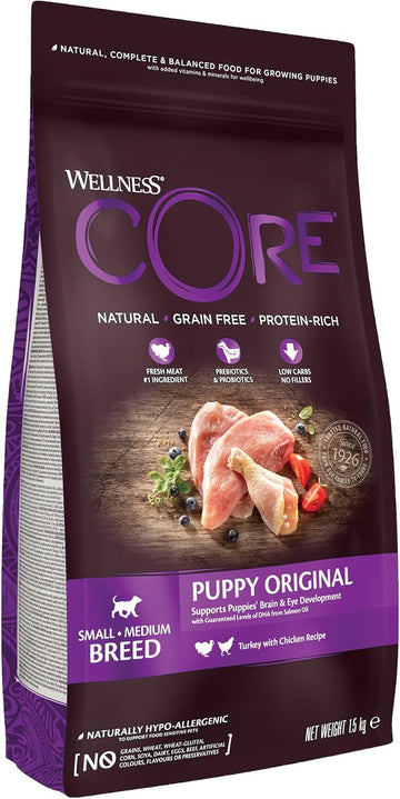 Wellness CORE Puppy Original, Dry Puppy Food, Dry Puppy Food for Small & Medium Sized Puppies, Grain Free, High Meat Content, Turkey & Chicken, 1.5 kg?10747