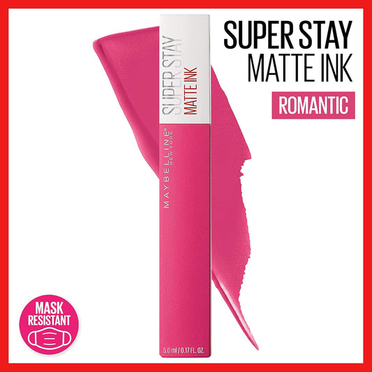 Maybelline Super Stay Matte Ink Liquid Lipstick Makeup, Long Lasting High Impact Color, Up To 16H Wear, Romantic, Vivid Pink, 1 Count