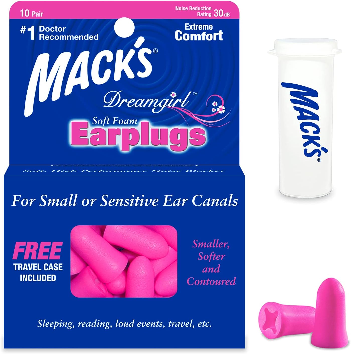 Mack's Dreamgirl Soft Foam Earplugs, 10 Pair, Pink - Small Ear Plugs for Sleeping, Snoring, Studying, Loud Events, Traveling & Concerts