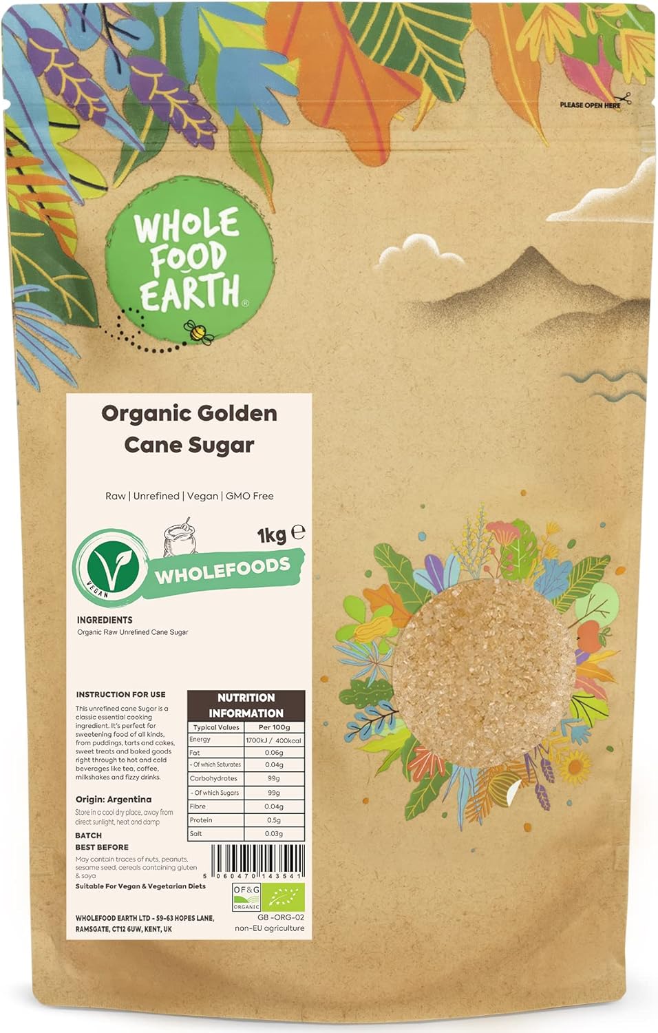 Wholefood Earth® Organic Golden Cane Sugar - 3Kg - Unrefined