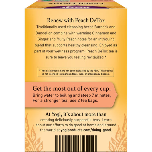 Yogi Tea Peach Detox Tea - 16 Tea Bags Per Pack (4 Packs) - Organic Detox Tea To Feel Refreshed - Includes Cinnamon Bark, Ginger Root, Cardamom Pod, Burdock Root, Dandelion Root & More