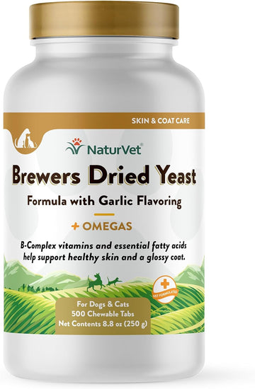 NaturVet Brewer’s Dried Yeast Pet Supplement with Garlic Flavoring – Includes B-Complex Vitamins, Omega-3, 6, & 9 Fatty Acids – Helps Support Glossy Coat, Healthy Skin for Dogs, Cats 500 Ct