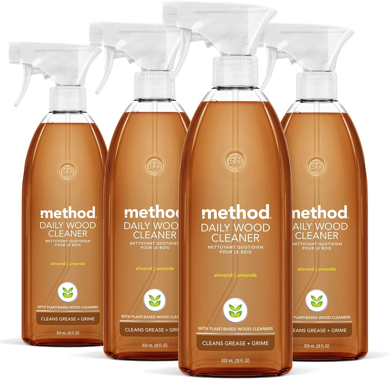 Method Daily Hardwood Cleaner, Almond, Plant-Based Formula That Cleans Shelves, Tables and Other Wooden Surfaces While Removing Dust & Grime, 28 Fl Oz, (Pack of 4)