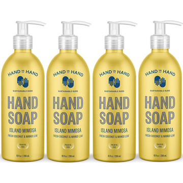 Hand In Hand Nourishing Liquid Hand Soap, 10 Fl Oz, Fresh Coconut & Mango Leaf, Island Mimosa Scent, 4 Pack