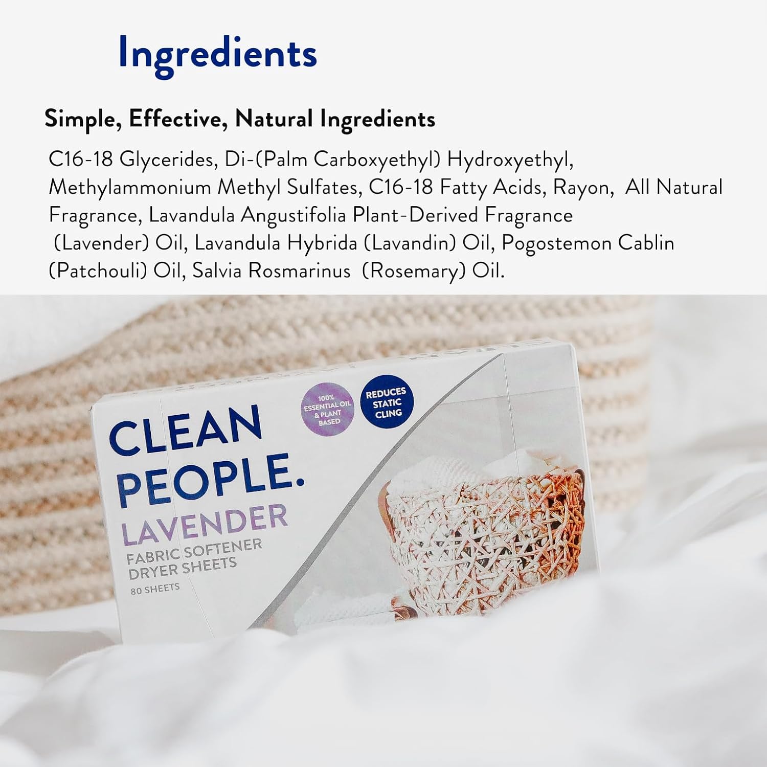 The Clean People Fabric Softener Sheets - Dryer Sheets - Softens & Removes Static - Vegan Laundry Softener With Essential Oils - Lavender, 160 Pack