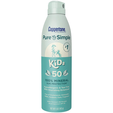 Coppertone Pure And Simple Kids Sunscreen Spray Spf 50, Zinc Oxide Mineral , Tear Free, Water Resistant, Broad Spectrum , 5 Oz