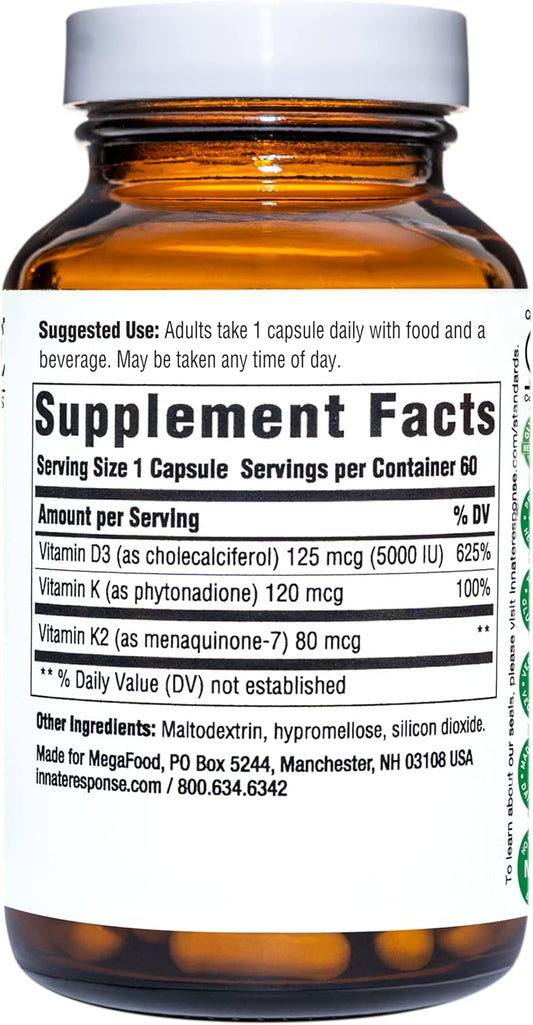 Innate Response Formulas Vitamin D3 5000 Iu (125 Mcg) - Supplement That Supports Immune And Bone Health - Blend Of Vitamins D3, K1, And K2 - Vegetarian - 60 Capsules (60 Servings)