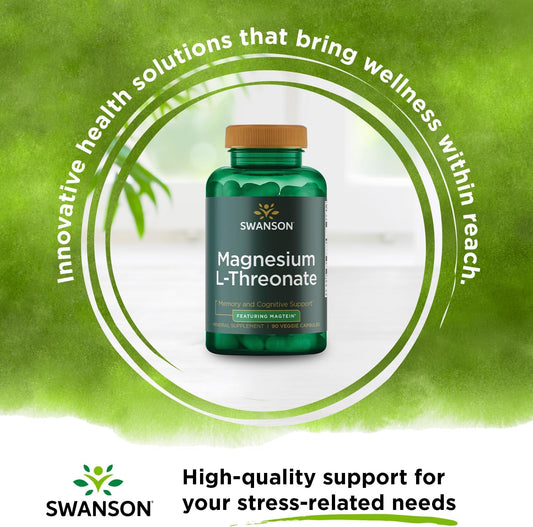 Swanson Magnesium L-Threonate - Mineral Supplement Promoting Nervous System Health - May Support Cognitive Health, Learning & Memory - (90 Veggie Capsules)