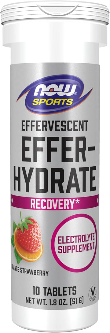 Now Foods Sports Nutrition, Effervescent Effer-Hydrate, Electrolyte Supplement, Recovery*, Orange Strawberry, 10 Tablets