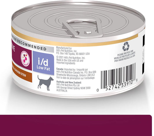 Hill'S Prescription Diet I/D Low Fat Digestive Care Rice, Vegetable & Chicken Stew Wet Dog Food, Veterinary Diet, 5.5 Oz. Cans, 24-Pack