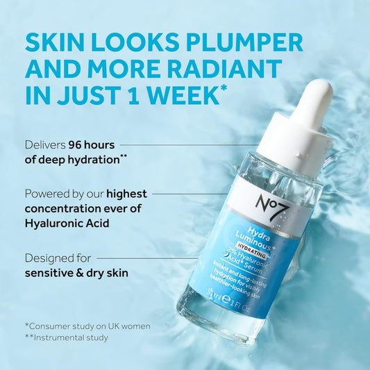 No7 Moisturising Face Serum With 2% Hyaluronic Acid Hydraluminous+ And Niacinamide With 5% Vitamin B3 To Repair The Skin Barrier - For Visibly Radiant Skin