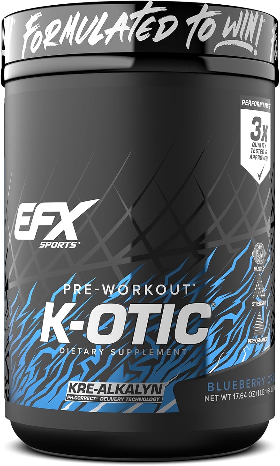 Efx Sports K-Otic Pre Workout | With Kre-Alkalyn Creatine & Hydromax Glycerol | 300Mg Caffeine + Full-Spectrum Amplifiers | 20 Servings (Blueberry Crush)