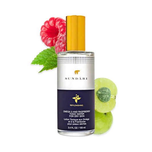 Sundari Omega 3 & Raspberry Tonic Water, 3.4 Fl Oz, Antioxidant-Rich Mist, Dual Purpose Toner & Freshener, Increases Skin Elasticity, Alcohol-Free