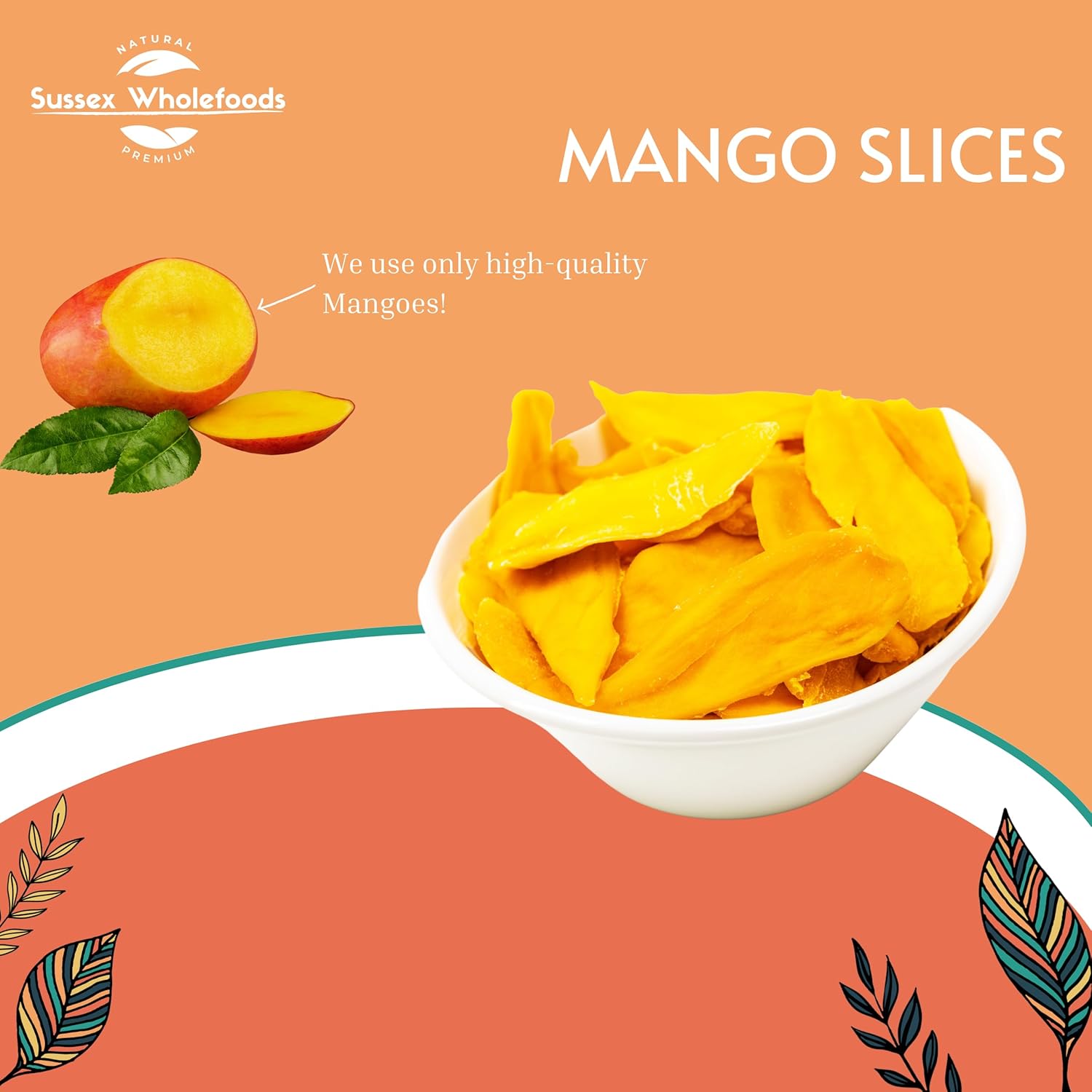 Sussex Wholefoods Organic Mango Slices 1Kg - Naturally Sweet, Healthy Snack, Premium Quality