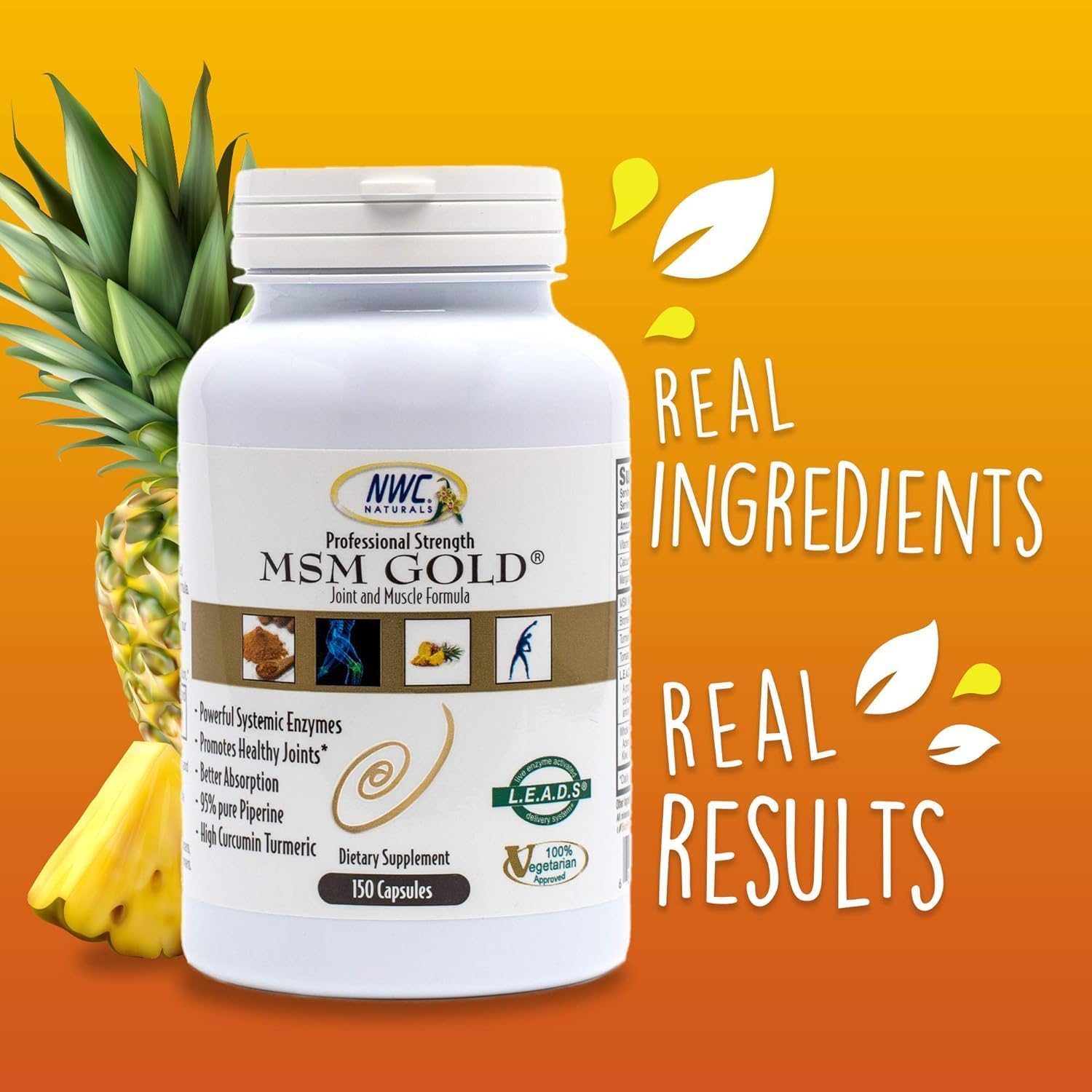 Nwc Naturals Msm Gold – Systemic Enzyme Supplement With Turmeric, Tomato Lycopene & Bioperine For Nutrient Absorption – Joint & Muscle Support – 150 Antioxidant-Rich Vegetarian Capsules : Health & Household