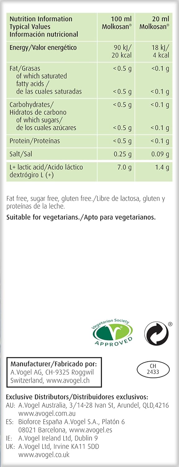 A.Vogel Molkosan Original 200ml | Contains Concentrated Whey | L+ Lactic Acid | Suitable for Vegetarians (200ml) : Amazon.co.uk: Health & Personal Care