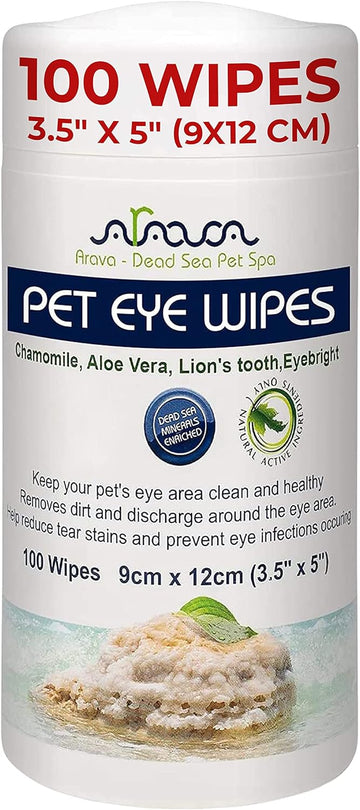 Arava Pet Eye Wipes for Dogs Cats Puppies & Kittens - 100 Count - Natural and Aromatherapy Medicated Cat Dog Eye Wipes for Discharge and Crust - Removes Dirt, Prevents Tear Stains, Face Wipes for Dogs