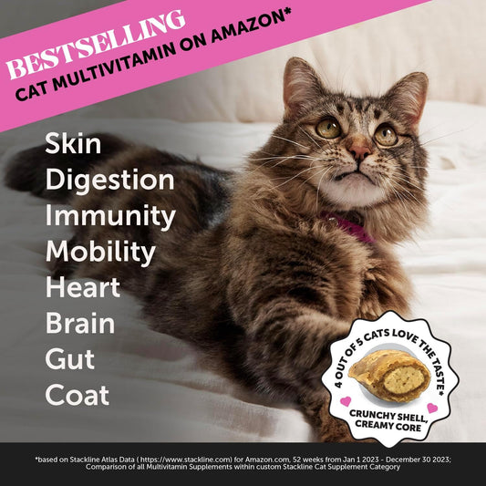 Pet Honesty Cat Multivitamin Chews - Cat Treats For Health + Immune, Cat Joint Support, Skin & Coat, And Digestion | Omega 3S, Lysine For Cats, Cat Probiotic, Cat Vitamins - Chicken (30-Day Supply)