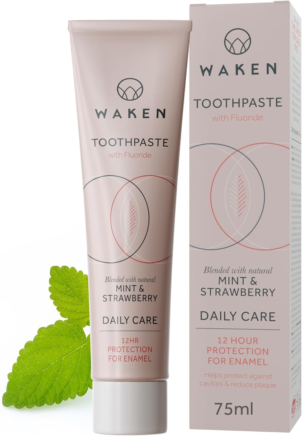 Waken, Strawberry Fluoride Toothpaste, Helps Protect Against Cavities And Reduce Plaque, No Artificial Colours, Thoughtful Packaging, Recycled Aluminium Tube, Vegan Toothpaste, 75Ml (Pack Of 2)