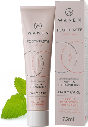 Waken, Strawberry Fluoride Toothpaste, Helps Protect Against Cavities And Reduce Plaque, No Artificial Colours, Thoughtful Packaging, Recycled Aluminium Tube, Vegan Toothpaste, 75Ml (Pack Of 2)