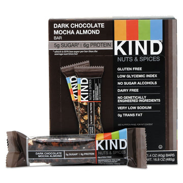 Kind Bars, Dark Chocolate Mocha Almond, Healthy Snacks, Gluten Free, Low Sugar, 5G Protein, 12 Count