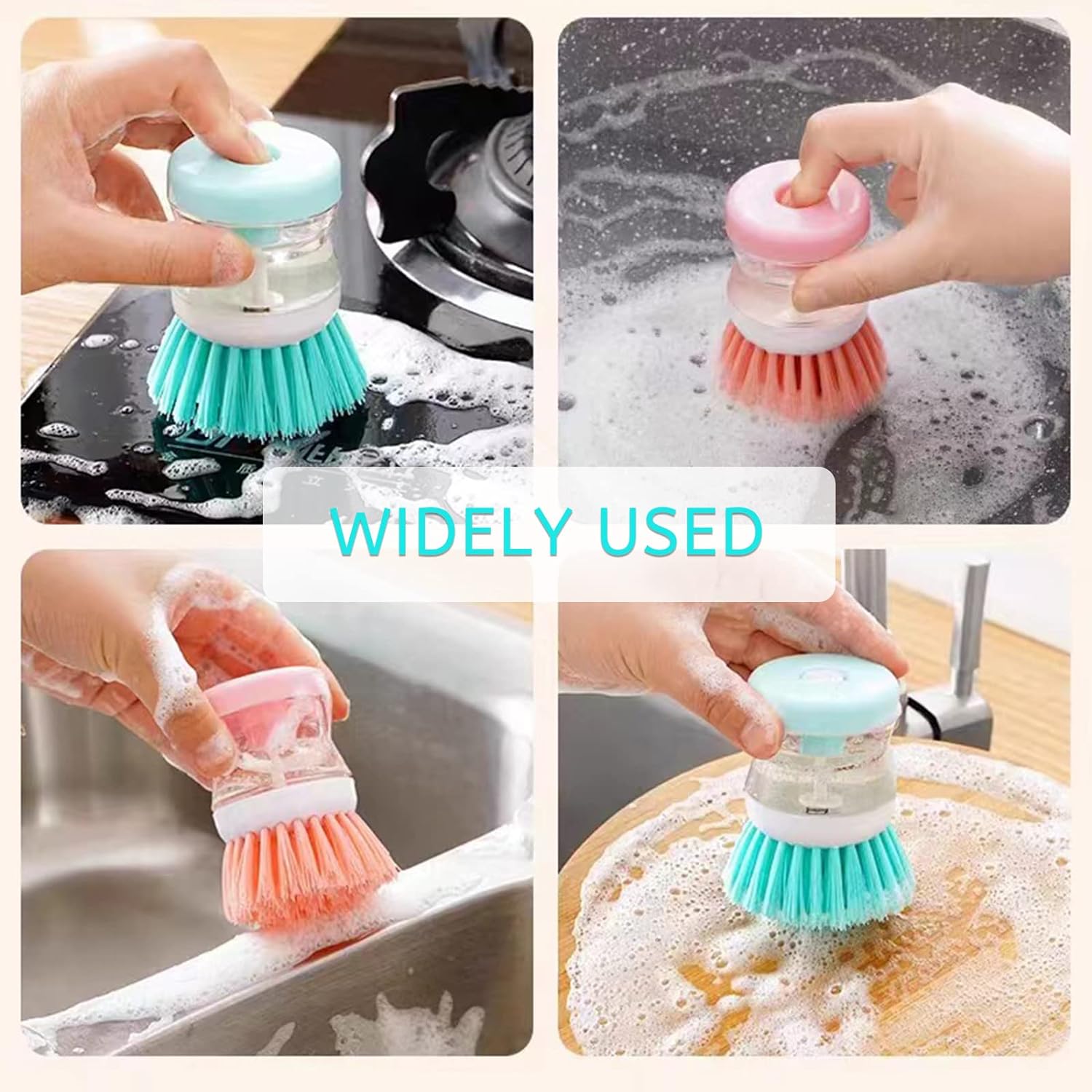 3pcs Dish Brush with Soap, Full Circle Cleaning Brushes for Dishes, Kitchen Dispenser Brushes for Pot Pan Kitchen Sink Scrubbing (Pink, Bule, Purple) : Health & Household