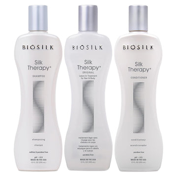 Biosilk 3-Piece Silk Therapy Shampoo, Conditioner & Serum Kit, Haircare For Incredible Shine, Sulfate, Paraben, & Cruelty-Free, 12 Oz (3 Products)
