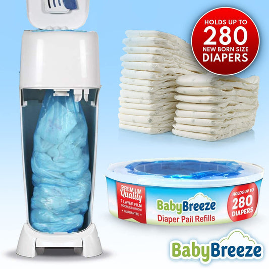 Babybreeze Diaper Pail Refill Bags Compatible With Playtex Diaper Genie Pails Odor Absorbing Diaper Disposal Trash Bags - 1400 Count (5-Pack)