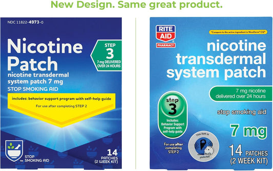 Rite Aid Nicotine Patches - Step 3 | 7 Mg Nicotine - 14 Count | Quit Smoking Patches | Smoking Aid To Quit Smoking | Nicotine Transdermal System Patch | Stop Smoking Aids That Work | Nicotine Pouches