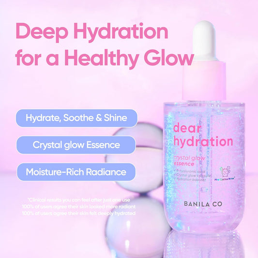 Banila Co Dear Hydration Crystal Glow Essence | Dermatologist Tested | Crystal Capsule Serum With Pink Cactus & Hyaluronic Acid For Hydrating And Radiant Skin (50Ml / 1.69 Fl Oz)