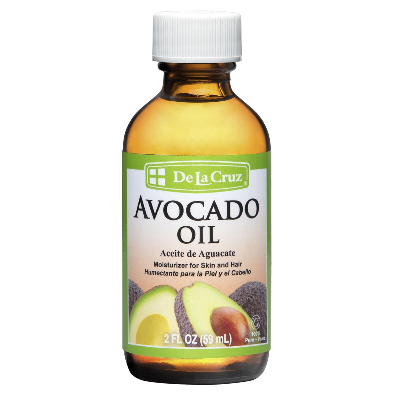 De La Cruz Avocado Oil - Expeller Pressed Pure 100% Avocado Oil For Hair And Body - Lightweight Body Oil For Dry Skin 2 Fl. Oz