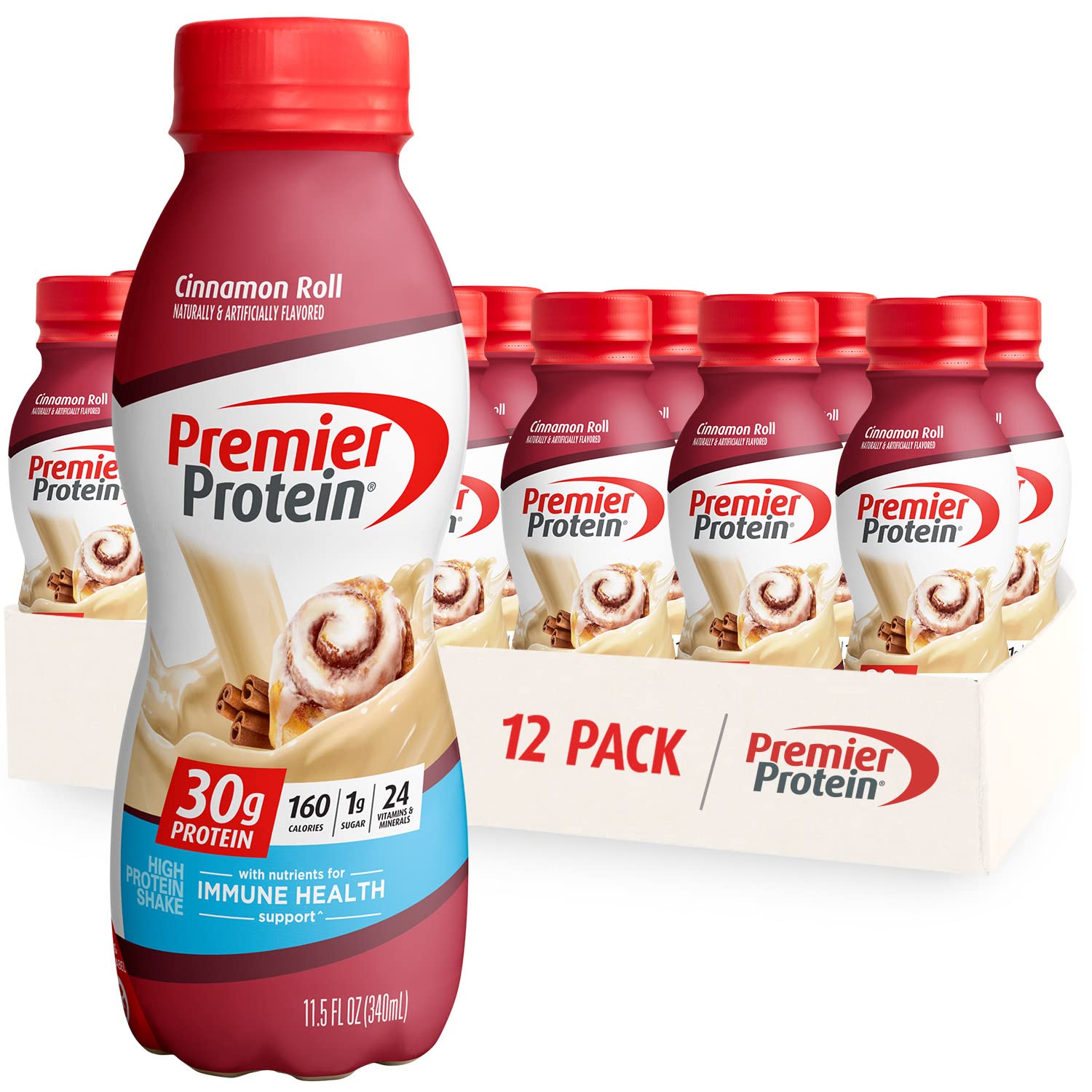 Premier Protein Shake, 30G Protein, 1G Sugar,24 Vitamins&Minerals Nutrients To Support Immune Health, Cinnamon Roll,11.5 Fl Oz - Pack Of 12