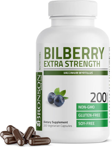 Bronson Bilberry Extra Strength Vaccinium Myrtillus, Promotes Eye Health And Supports Healthy Vision - Non Gmo, 60 Vegetarian Capsules