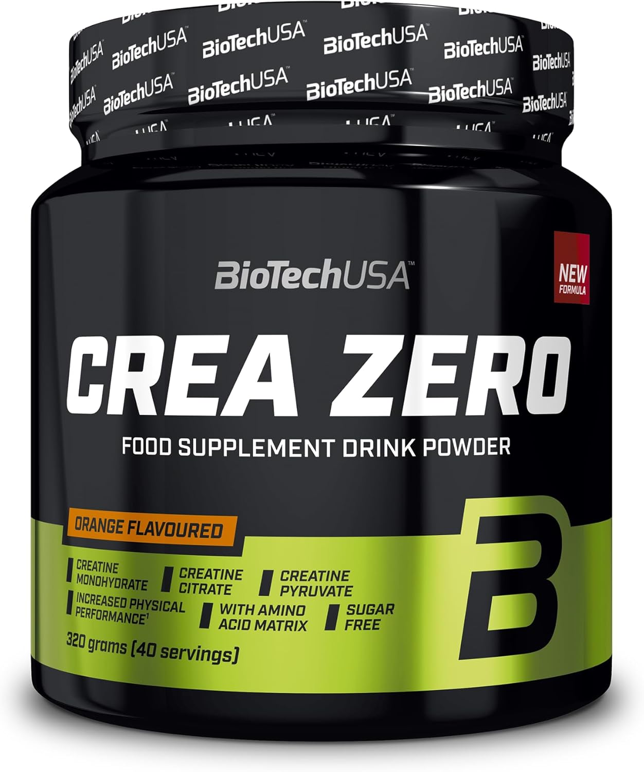 Biotechusa Crea Zero | Sugar-Free Creatine Drink Powder | Added Bcaas, Vitamins, Minerals, 320 G, Orange