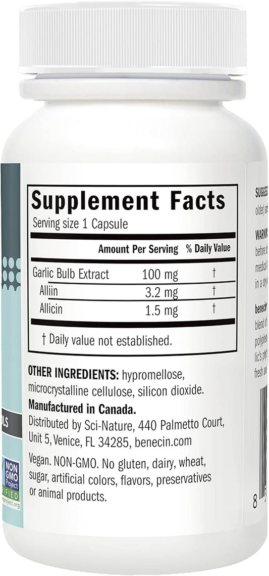 Benecin Defense 1500 mcg Stabilized Allicin per Capsule | Plus high Amounts of SAC & Polyphenols from Black Garlic | Powerful Support of Immune & Heart Function Vegetarian Caps (60)