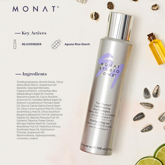 MONAT Studio One™ The Champ™ Conditioning Dry Shampoo Infused w/ Rejuveniqe® - Waterless Shampoo That Absorbs Oils, Dirt & Impurities in Between Shampoos. For All Hair Types - Net wt. 113g/4 oz