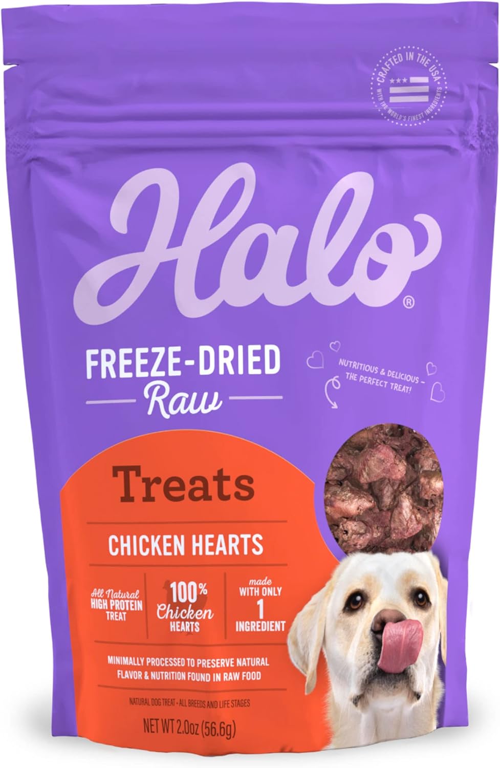 Halo Raw Freeze Dried Dog Treats, Chicken Hearts Recipe, Dog Treats Pouch, All Life Stages, 2-Oz Pouch