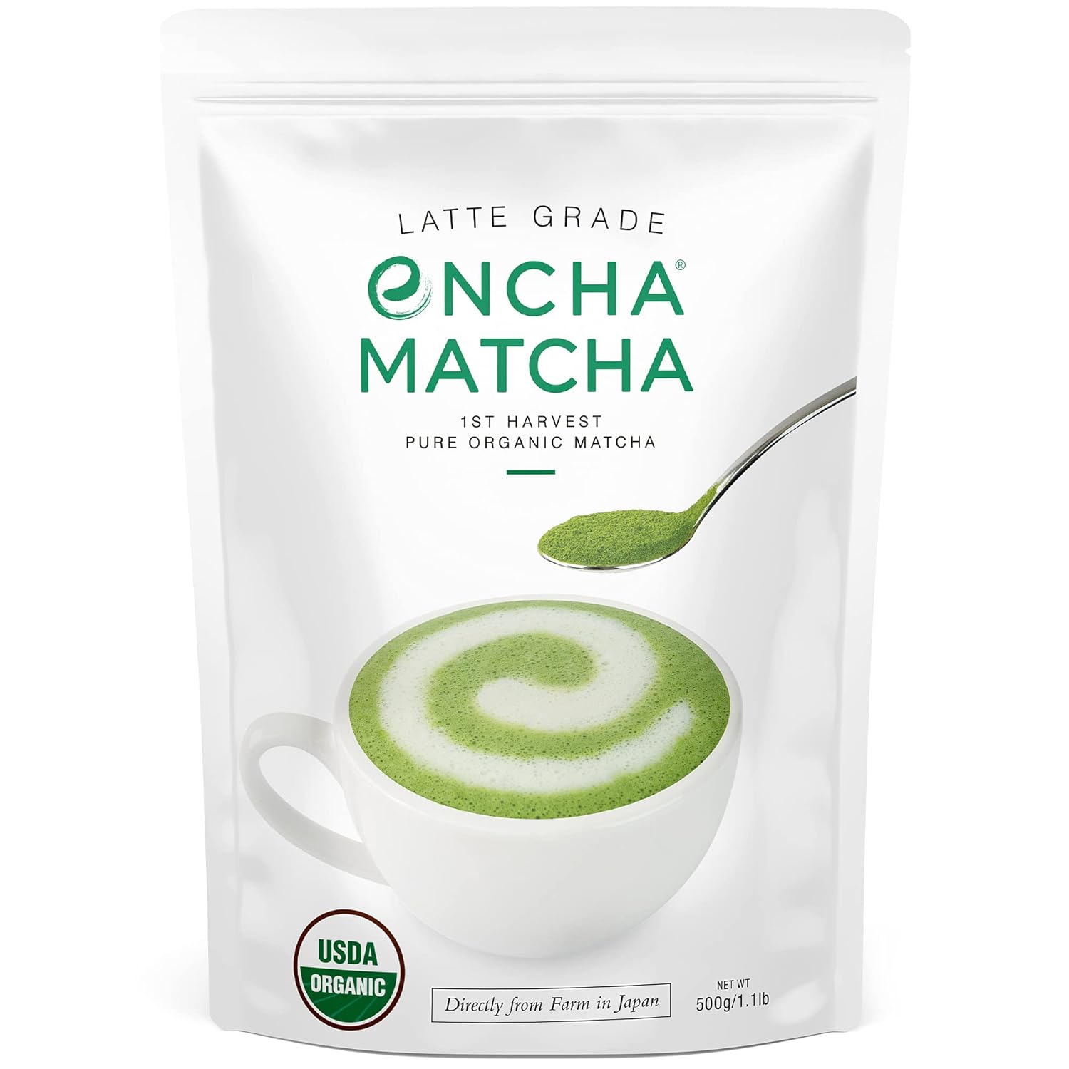 Encha Latte Grade Matcha - First Harvest Organic Unsweetened Green Tea, From Uji, Japan (500G / 1Lb) Premium Powder For Latte, Smoothie | Caffeine, L-Theanine