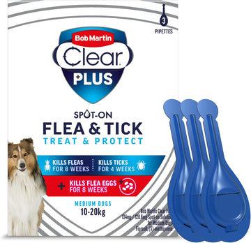 Bob Martin Clear Plus Spot On Flea Treatment for Medium Dogs (10-20kg) - Kills Fleas, Ticks, Lice and Flea Eggs (3 Pipettes)?K2023