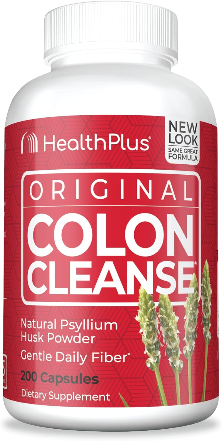 Health Plus Colon Cleanse Digestive Support | All Natural Daily Fiber for Toxin Elimination To Reduce Bloating | Supports Heart Health | 200 Capsules, 33 Servings