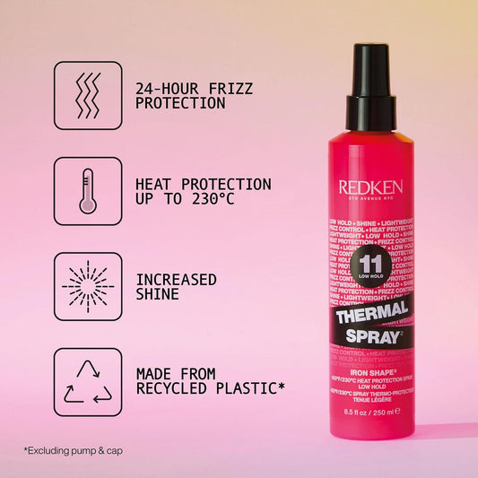 Redken Thermal Spray 11 Low Hold | Thermal Smoothing Holding Spray | For All Hair Types | Provides A Smooth, Silky & Frizz-Free Blow-Dry Finish | Mild Control | Protects Against Heat Damage | 8.5 Oz