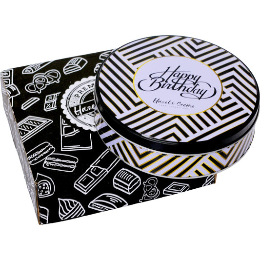 Hazel & Creme Birthday Tin Gift Box - Happy Birthday Gift Basket - Gourmet Chocolate Gift Box For Women/Men