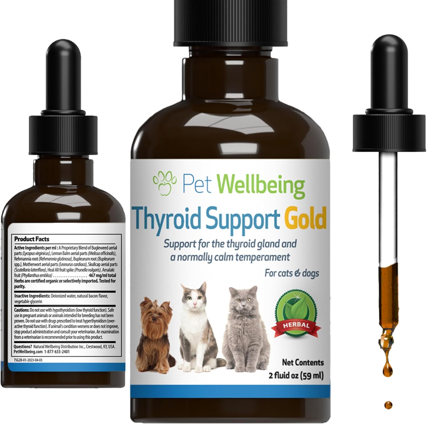 Pet Wellbeing Thyroid Support Gold For Cats - Vet-Formulated - Supports Overactive Thyroid In Felines - Natural Herbal Supplement 2 Fl Oz (59 Ml)