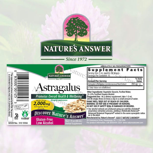 Nature's Answer Astragalus Root Extract with Organic Alcohol, 1-  | Immune Support | Promotes Cardiovascular Health | Natural Stress Reliever