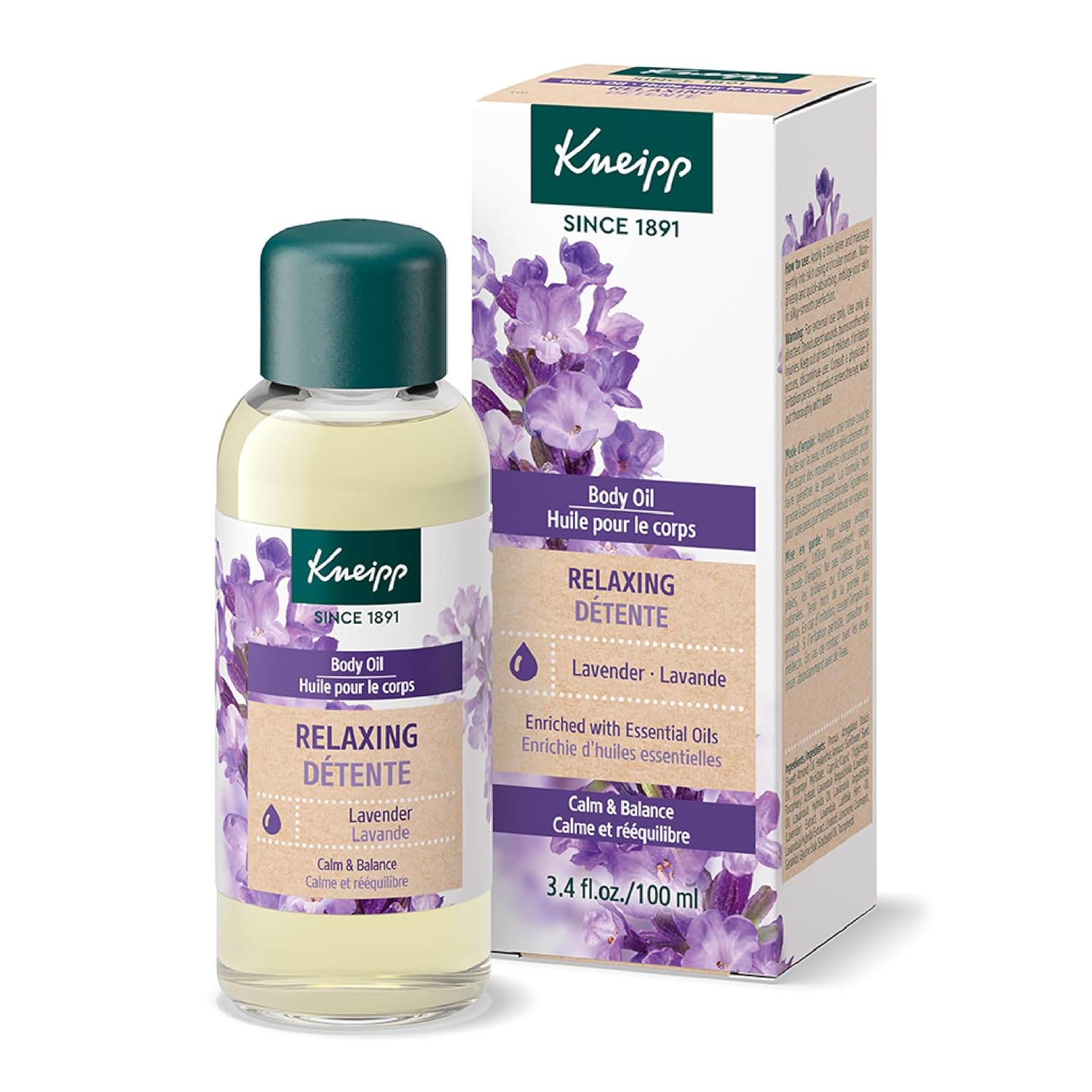 Kneipp Relaxing Lavender Body Oil - Regenerates & Soothes Skin - All Skin Types - Vegan - 3.4 Fl Oz