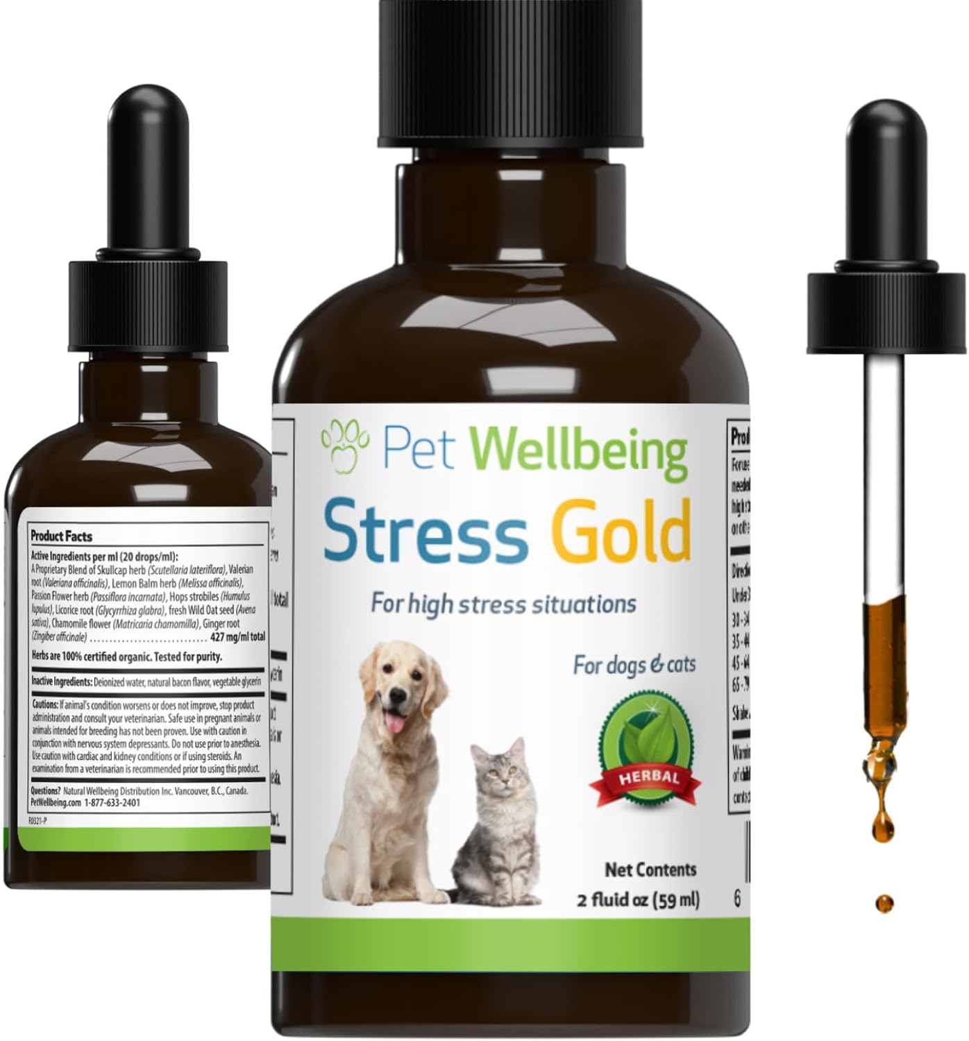 Pet Wellbeing Stress Gold For Dogs - Vet-Formulated - Calming And Relaxing Support For High-Stress Situations - Natural Herbal Supplement 2 Oz (59 Ml)
